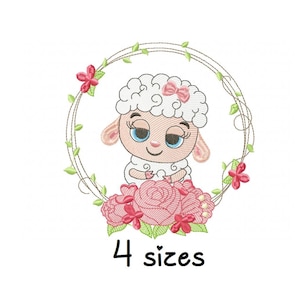 Süße Schafblumen Stickdatei, Tiere Stickdatei Maschine, Neugeborenen Stickmuster, Datei Sofort Download, Baby Stickdatei