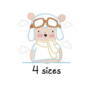 Aviator Bear Applique embroidery designs, boy embroidery design machine, plane embroidery pattern, file instant download,baby embroidery
