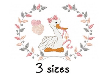 Stork Girl Frame embroidery design, baby embroidery design machine, newborn embroidery pattern file, instant download