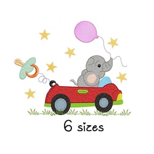 Cute Elephant Car embroidery design, Baby embroidery design machine, newborn embroidery pattern, file instant download, Animals embroidery