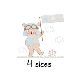 Bear Aviator Flag embroidery designs, boy embroidery design machine, plane embroidery pattern, file instant download,baby embroidery design