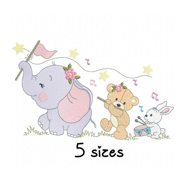 Elephant and friends Girl embroidery design, Baby embroidery design machine, newborn embroidery pattern,file instant download, animal design