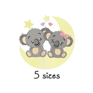 Koalas Moon embroidery design, animals embroidery design machine, Newborn embroidery pattern, file instant download, baby embroidery design