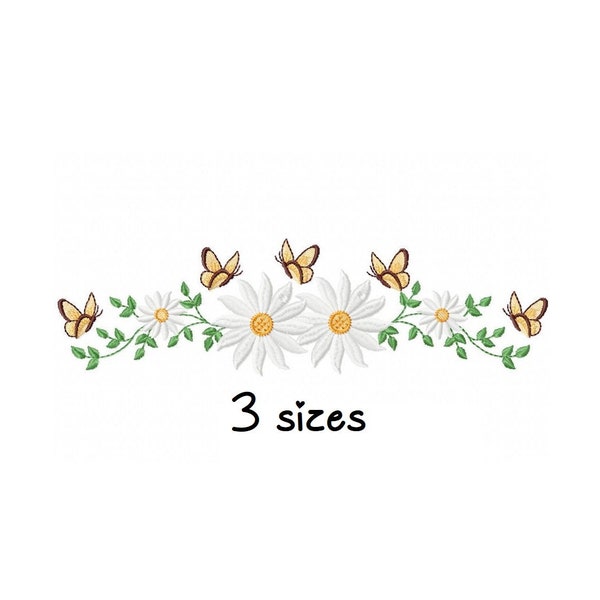 Daisy embroidery designs, Butterfly embroidery design machine, floral embroidery pattern, file instant download, towel embroidery design