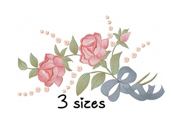 Pink Roses embroidery design, flowers embroidery design machine, floral embroidery pattern, file instant download, towel embroidery design