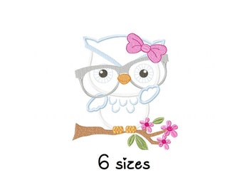 Owl Girl embroidery design, animals embroidery design machine, baby embroidery pattern file instant download, Owl Applique design