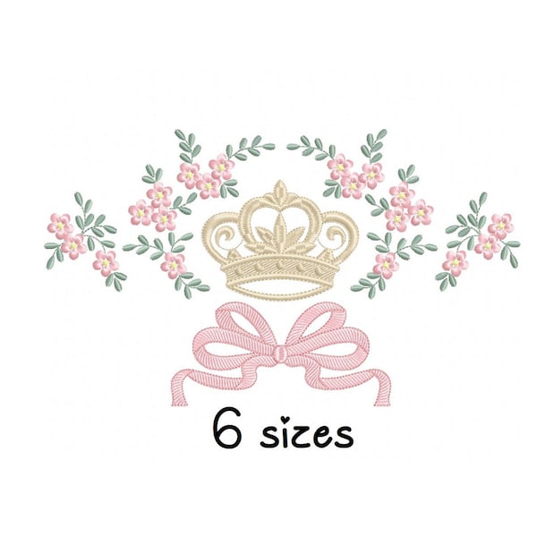 Crown Flowers embroidery design, Newborn embroidery design machine, baby embroidery pattern, file instant download, towel embroidery design