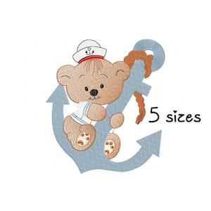 Sailor Bear Anchor embroidery designs, boys embroidery design machine, Boat embroidery pattern, file instant download, Newborn embroidery