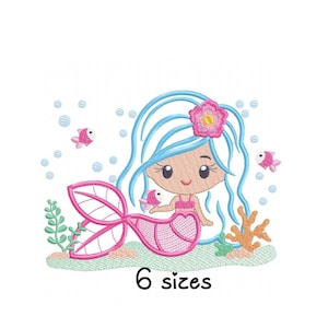 Mermaid Applique embroidery design, Girls embroidery design machine, Baby embroidery pattern, file instant download, Magical embroidery