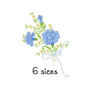 Blaue Blumen Stickdatei, Blumenstrauß Stickdatei Maschine, florales Stickmuster, Datei sofort herunterladen, Handtuch Stickdatei