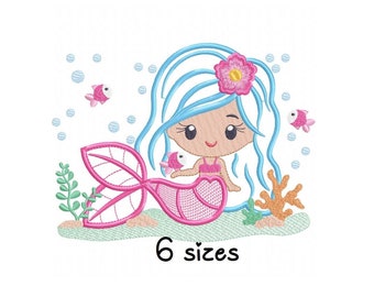 Meerjungfrau Applikation Stickdatei, Mädchen Stickdatei Maschine, Baby Stickmuster, Datei Sofort Download, Zauberhafte Stickerei
