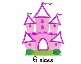 Pink Castle embroidery designs, girl embroidery design machine, Princess embroidery pattern, file instant download, baby embroidery design