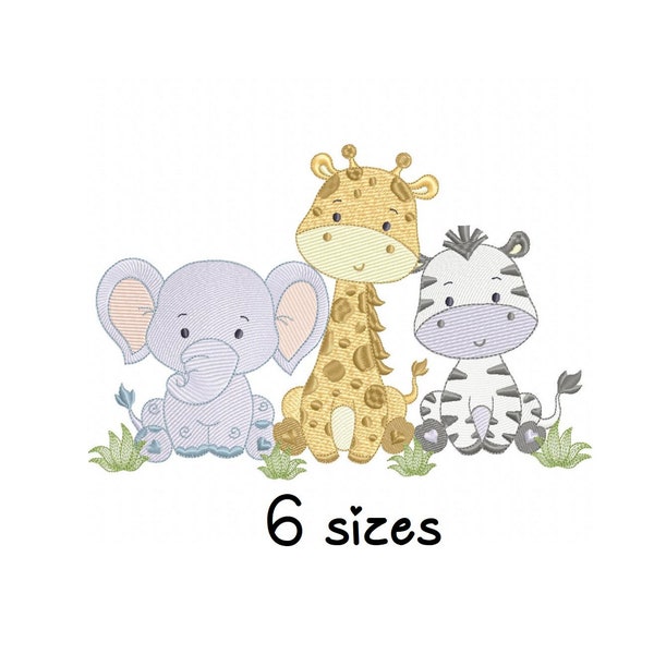 Safari Trio Stickmuster, Tiere Stickdatei Stickdatei Maschine, Zoo Stickmuster, Datei instant download, Baby Stickdatei