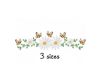 Daisy embroidery designs, Butterfly embroidery design machine, floral embroidery pattern, file instant download, towel embroidery design