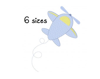 May include: Blue airplane with a yellow window and propeller, flying with a white string trailing behind it. 6 sizes.