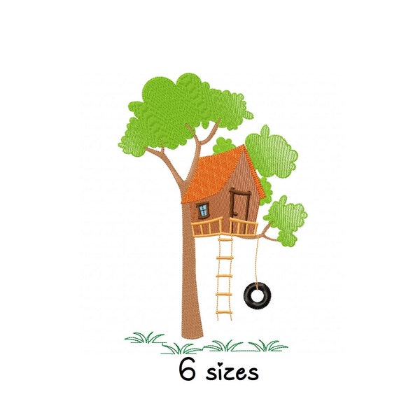 Cute House Tree embroidery design, kitchen embroidery design machine, towel embroidery pattern, file instant download