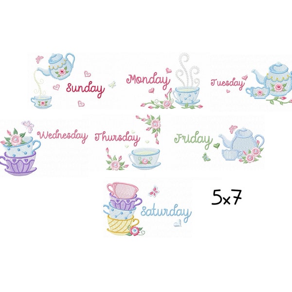 Days of the week embroidery design kitchen embroidery design machine towel embroidery pattern file instant download towel embroidery design