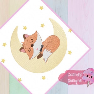 Fox Moon Boy embroidery design, Baby embroidery design machine,  newborn embroidery pattern, file instant download, Animals embroidery