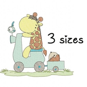 Giraffe Motorcycle embroidery design, Baby embroidery design machine, newborn embroidery pattern, file instant download, cute embroidery