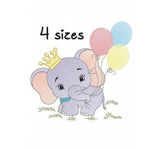 Cute Elephant Boy embroidery design, Baby embroidery design machine, newborn embroidery pattern, file instant download, balloon embroidery