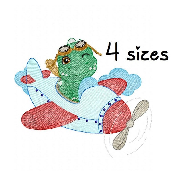 Dino Plane3 embroidery design, newborn embroidery design machine, dinosaur embroidery pattern, file instant download, baby embroidery design