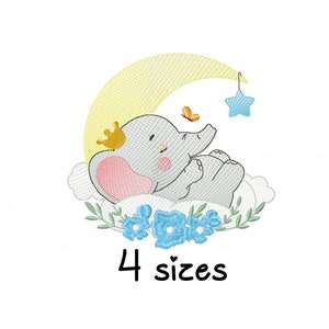 Cute Elephant Moon embroidery design, animals embroidery design machine, baby embroidery pattern file instant download, newborn embroidery