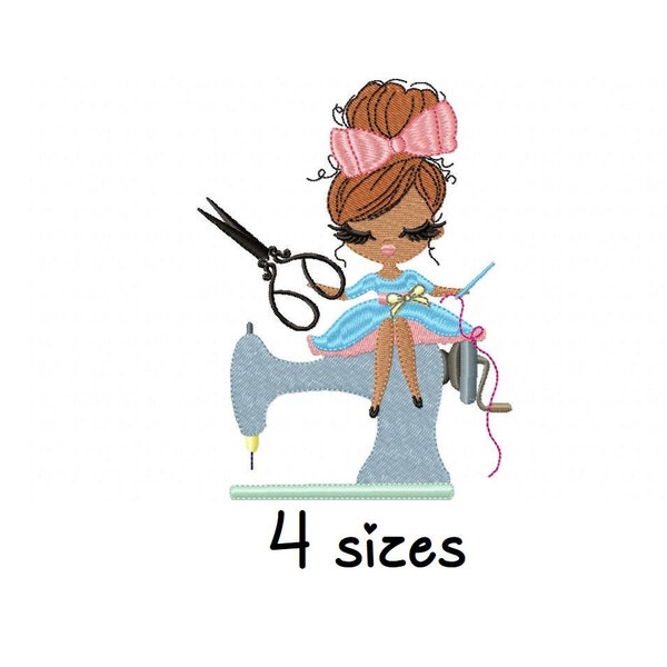 Cute Seamstress embroidery design, Girls embroidery design machine, Craftswoman embroidery pattern, file instant download,