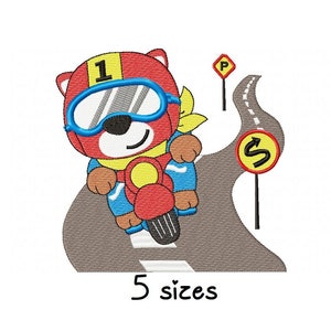 Motorcycle Fox embroidery design, boy embroidery design machine, race embroidery pattern, file instant download, baby embroidery design
