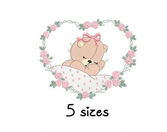 Süße Bär Mädchen Stickerei Design Mädchen Stickerei Design Maschine Bär Stickerei Muster Datei sofortigen Download Baby Stickerei Baby-Design