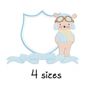 Aviator Bear Frame embroidery designs, frame embroidery design machine, animals embroidery pattern file, instant download, baby embroidery