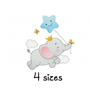 Cute Elephant Star embroidery design, animals embroidery design machine, baby embroidery pattern file instant download, newborn embroidery