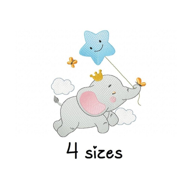 Cute Elephant Star embroidery design, animals embroidery design machine, baby embroidery pattern file instant download, newborn embroidery