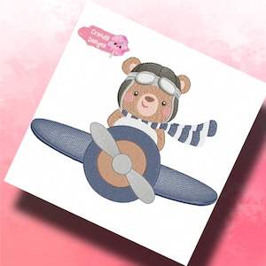 Aviator Bear Plane 2 embroidery designs,boy embroidery design machine,plane embroidery pattern,file instant download,baby embroidery design