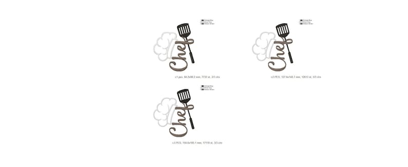 K&ouml;nnte beinhalten: Ein schwarz-wei&szlig;es Design einer Kochm&uuml;tze mit dem Wort "Chef" in einer stilisierten Schriftart. Ein schwarzer Spatel befindet sich &uuml;ber der M&uuml;tze. Das Design wird viermal wiederholt.