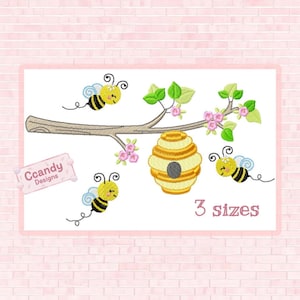 Bee Branch embroidery design, animals embroidery design machine, newborn embroidery pattern, file instant download, baby embroidery