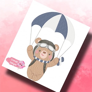 Aviator Bear Parachute embroidery design,boy embroidery design machine,plane embroidery pattern,file instant download,baby embroidery design