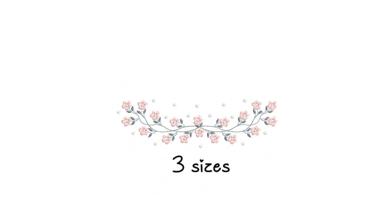 May include: A delicate floral design with pink flowers and white pearls, perfect for embroidery or crafting projects. The design comes in three sizes.