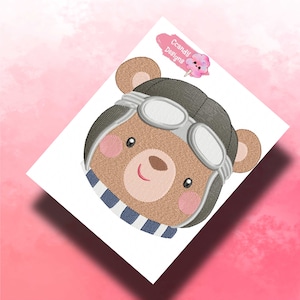Aviator Bear Face 1 embroidery designs, boy embroidery design machine,plane embroidery pattern, file instant download,baby embroidery design