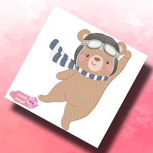 Sweet Aviator Bear embroidery designs, boy embroidery design machine, plane embroidery pattern, file instant download,baby embroidery design