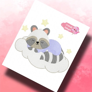 Raccoon Cloud Boy 2 embroidery design, Baby embroidery design machine, newborn embroidery pattern, file instant download, animals embroidery
