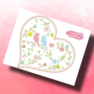 Heart Birds embroidery designs, frame embroidery design machine, floral embroidery pattern, file instant download, towel embroidery design