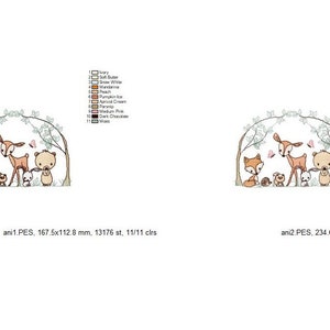 May include: A cute illustration of a deer, fox, squirrel, and bear standing under a tree with hearts floating around them. The animals are all smiling and looking happy.