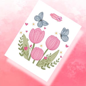 Pink Tulip embroidery designs, flowers embroidery design machine, floral embroidery pattern, file instant download, towel embroidery design
