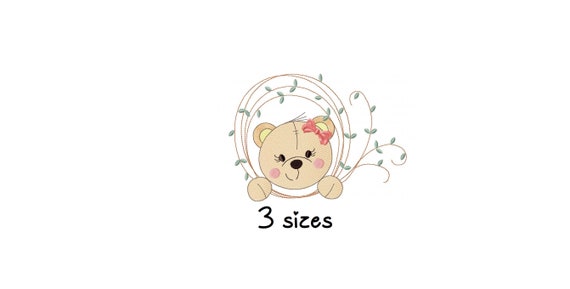Bear Girl Frame embroidery design, cute embroidery design machine, newborn embroidery pattern, file instant download, baby embroidery design