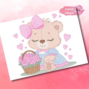 Borduurpatronen met hartjes van berenmeisjes, borduurpatronen voor baby's met de machine, borduurpatroon voor pasgeborenen, bestand direct downloaden, borduurwerk met dieren