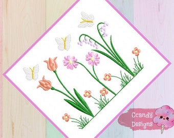 Garden Flowers embroidery designs, Bouquet embroidery design machine, floral embroidery pattern, file instant download, towel embroidery
