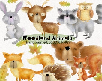 Whimsical Woodland animals clipart, Watercolor clipart, Whimsical woodland nursery decor, Forest clipart, Baby shower decorations, Fox print