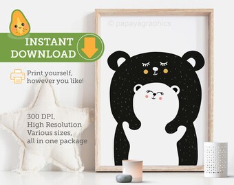 Descarga digital impresa de mamá oso y oso bebé, arte de pared para mamá y bebé imprimible, regalo para papá y bebé, regalos para baby shower en el bosque, género