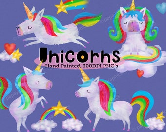 Rainbow unicorn clipart for kids, whimsical clip art for stickers, DIY unicorn nursery decor, rainbow png files for sublimation for shirts