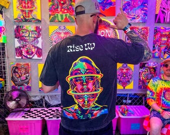 Camiseta psicodélica Rise Up / Camiseta para festival de arte visionario / Ropa con efecto desteñido